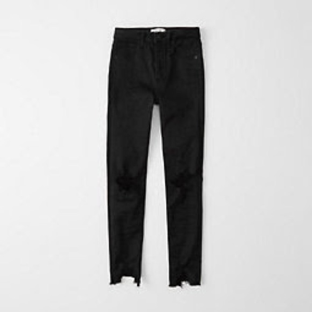 Abercrombie & Fitch black high rise super skinny ankle jeans distressed